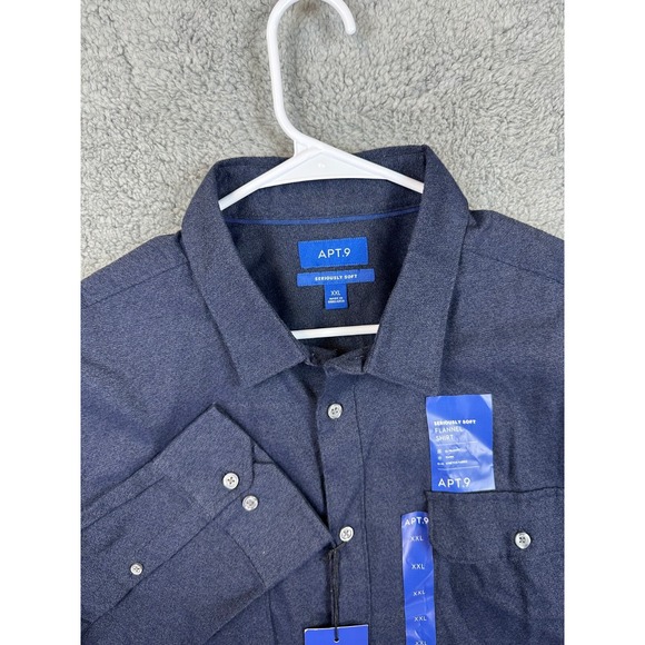 Apt 9 Shirt Men's XXL Soft Long Sleeve Button Up Flannel Solid Navy Western